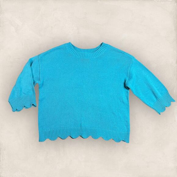 J Jason Wu Crew Neck Sweater Scallop Hem Pullover Aqua Blue - Picture 4 of 4